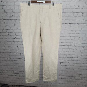NWT Perry Ellis Beige Linen Blend Regular Fit Lightweight Straight Pants 36x32